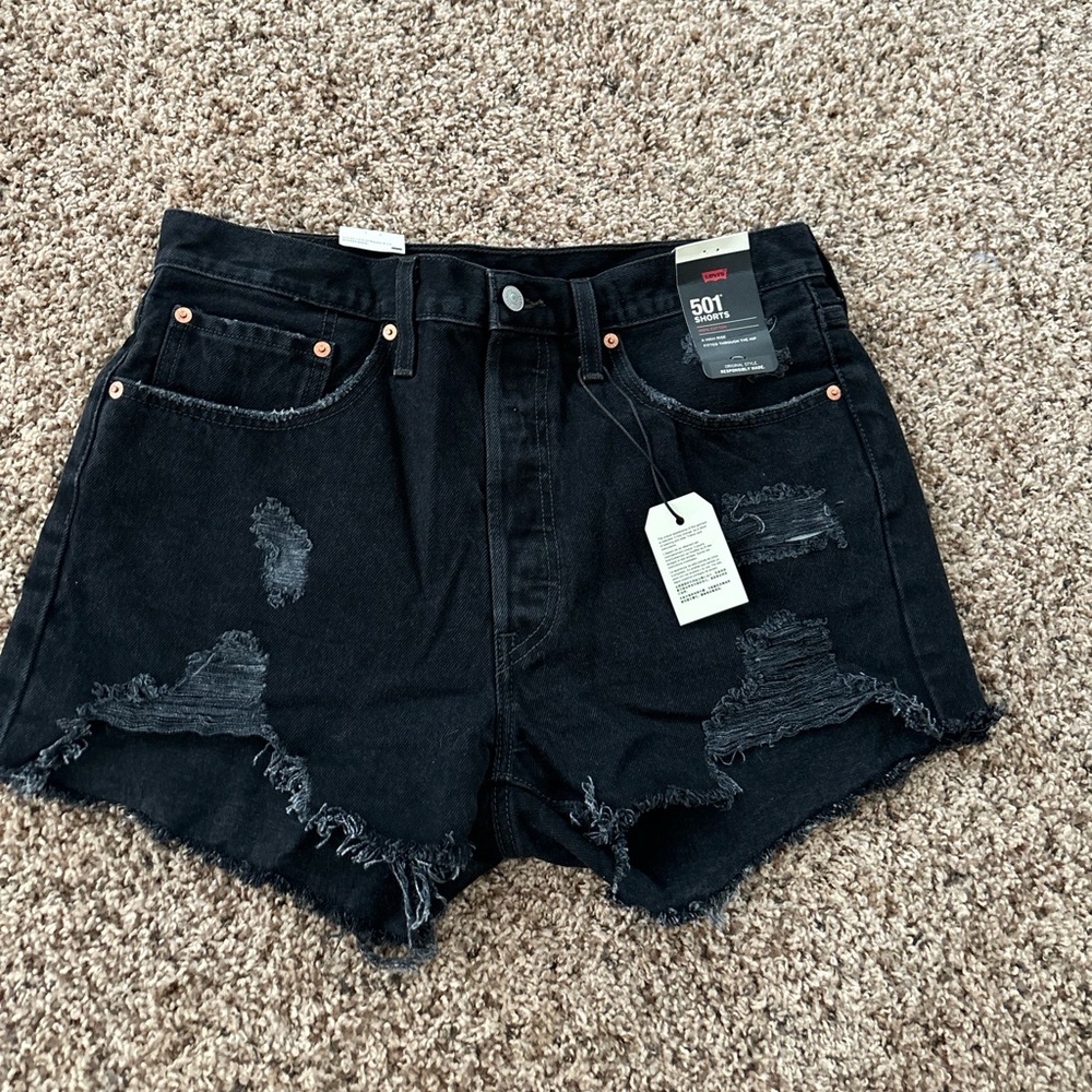 Levi's Women's Black Distressed 501 shorts